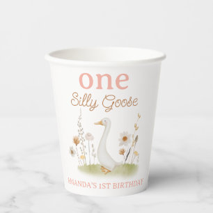 Rustieke Beige Bloemen Een Gekke Gans 1e Verjaarda Papieren Bekers