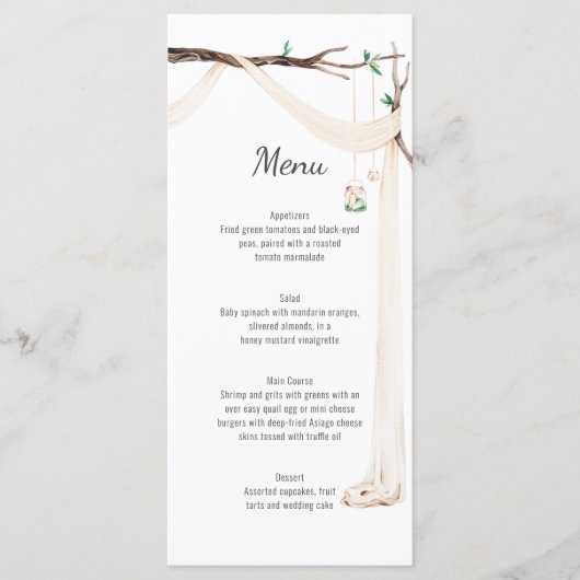 Rustieke Beige Drape Tree Branch Wedding Menu (Voorkant)