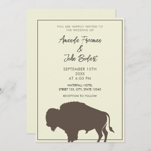 Rustieke Beige en Brown Buffalo Bison bruiloft Kaart (Voorkant / Achterkant)