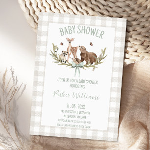 Rustieke Beige Gingham Woodland Baby Shower Kaart