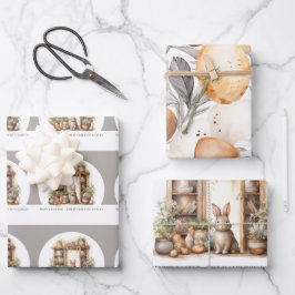 rustieke beige paaskonijn familienaam inpakpapier vel