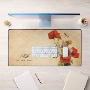 rustieke beige rode klaprozen wilde bloemen bureaumat