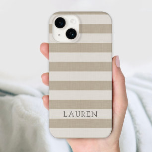 Rustieke beige strepen monogram Case-Mate iPhone 14 hoesje