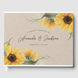 Rustieke beige waterverf zonnebloem elegante bruil gastenboek