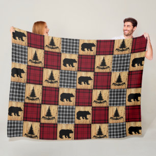 Rustieke beren bomen hout Buffalo geruit rood zwar Fleece Deken