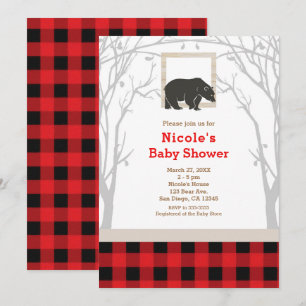 Rustieke beren geruite babyshower uitnodigingen