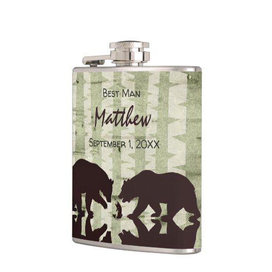 Rustieke Beren Woodland Bridal Party Bruiloft Heupfles (Links)