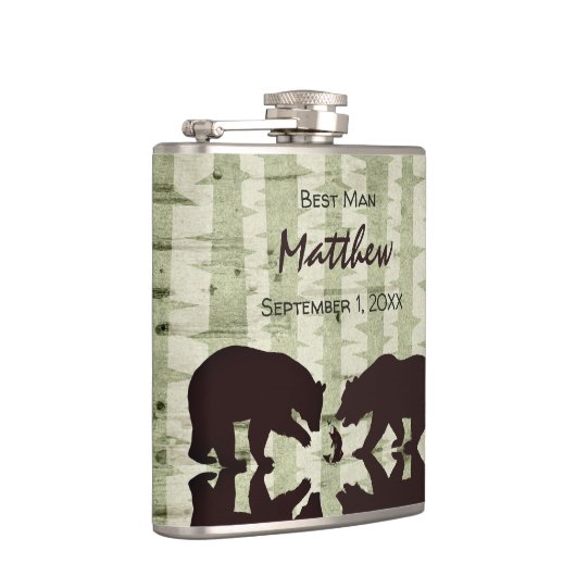 Rustieke Beren Woodland Bridal Party Bruiloft Heupfles (Rechts)