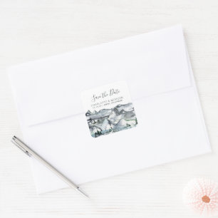 Rustieke berg aquarel foto save the date vierkante sticker