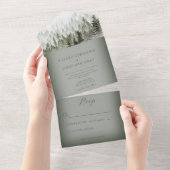 Rustieke berg mist bos groen geen diner all in one uitnodiging (Afscheurbaar)