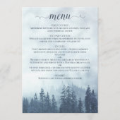 Rustieke berg pijnbomen blauw bruiloft menu (Voorkant)