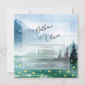 Rustieke Berg Vuurvliegjes Watercolor Bruiloft Kaart (Voorkant)