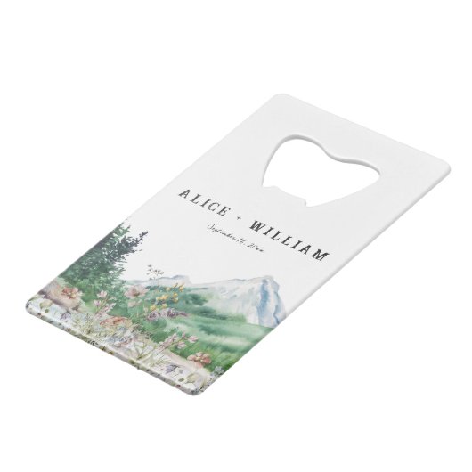 Rustieke Berg Wilde Bloem | Boho Bruiloft Kredietkaart Flessenopener (Voorkant Gekanteld)
