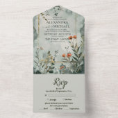 Rustieke berg Wildflower Boho bruiloft All In One Uitnodiging (Binnen)