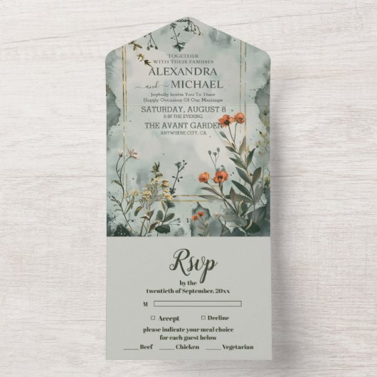 Rustieke berg Wildflower Boho bruiloft All In One Uitnodiging (Binnen)