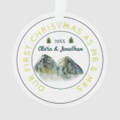 Rustieke bergboom Eerste Kerstmis als Mr & Mrs Ornament (voorkant)