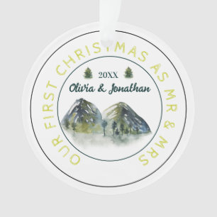 Rustieke bergboom Eerste Kerstmis als Mr & Mrs Ornament