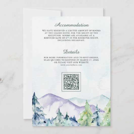 Rustieke Bergdennen Bos QR Code Bruiloft Kaart (Achterkant)