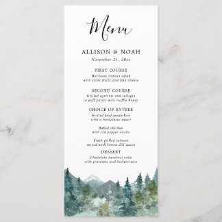 Rustieke Bergen Bos waterverf bruiloft menu