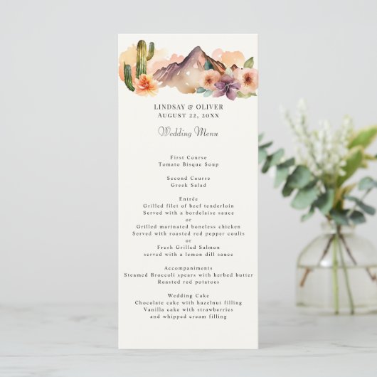 Rustieke bergen | Desert Wedding Reception Menu (Staand voorkant)