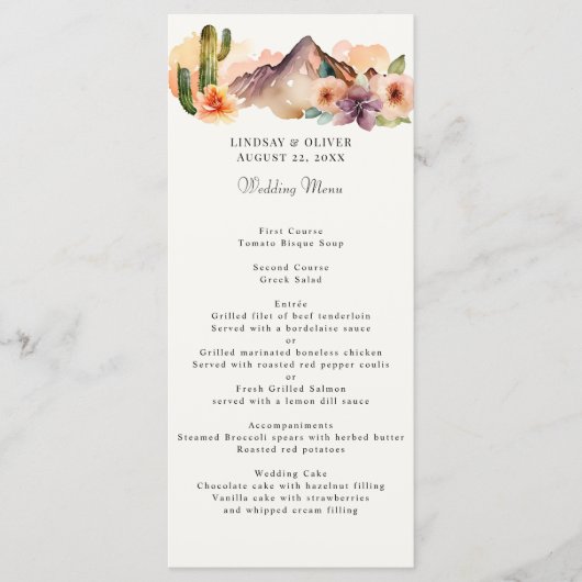 Rustieke bergen | Desert Wedding Reception Menu (Voorkant)