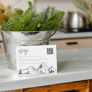 Rustieke Bergen Waterverf Bruiloft QR Code RSVP Kaartje