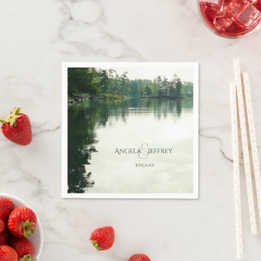 Rustieke bergmeer reflectie bruiloft servet (Insitu)