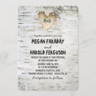 Rustieke berk bark hart bruiloft kaart