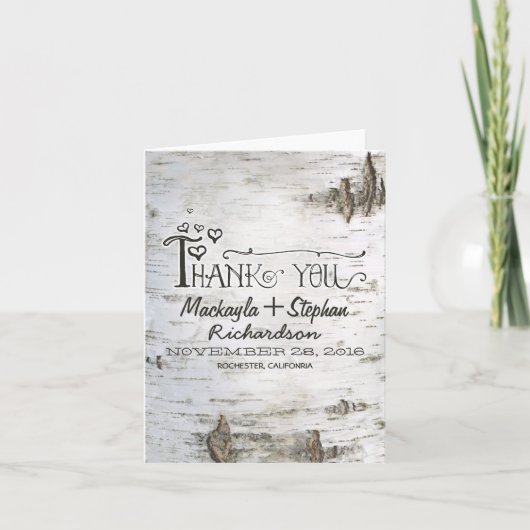 Rustieke berk boom Bark bruiloft dank u kaart (Voorkant)