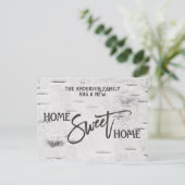 Rustieke berk huis lief huis bewegende aankondigin briefkaart (Staand voorkant)