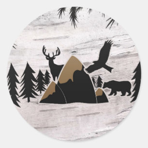 Rustieke berken buiten wildernis een 1e verjaardag ronde sticker