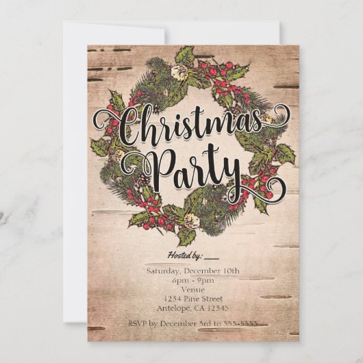 rustieke berken kerstfeest uitnodigingen (Voorkant)