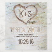 Rustieke berken schors hart snijwerk wijn etiket (Enkel label)