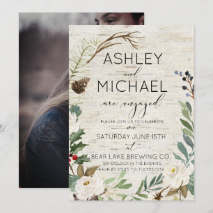 Rustieke Berken Winter Foto Typografie Party Kaart