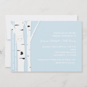 Rustieke berkenboom hart blauw huwelijksuitnodigin kaart