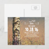 Rustieke berkenboom hart land save the date aankondigingskaart (Voorkant / Achterkant)