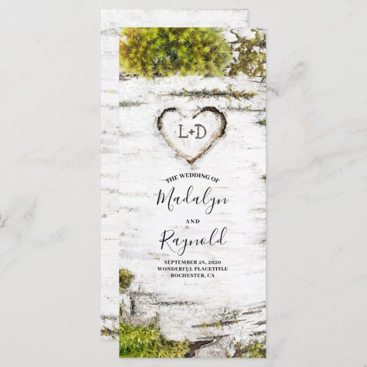 Rustieke berkenboom hart val bruiloft programma's (Voorkant / Achterkant)