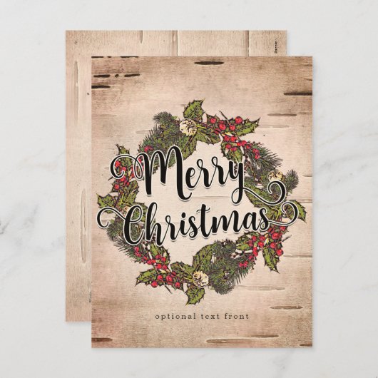 rustieke berkenvakantie Vrolijk kerstfeest Feestdagenkaart (Voorkant / Achterkant)