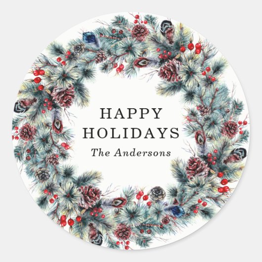 Rustieke bessen en dennen | Vakantie Stickers (Voorkant)