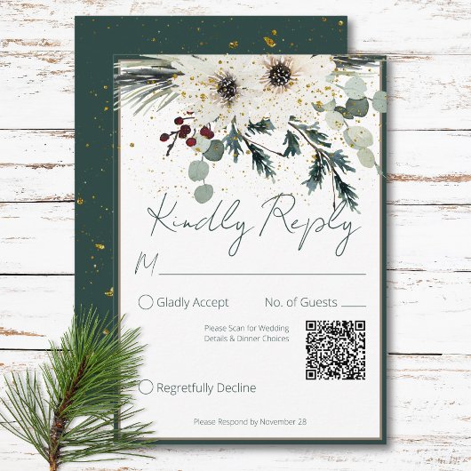 Rustieke bessen Winter Bloemen QR Code Bruiloft RSVP Kaartje