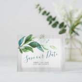 Rustieke Bewaar de Datum Aquarel Hout en Bladeren Save The Date (Staand voorkant)