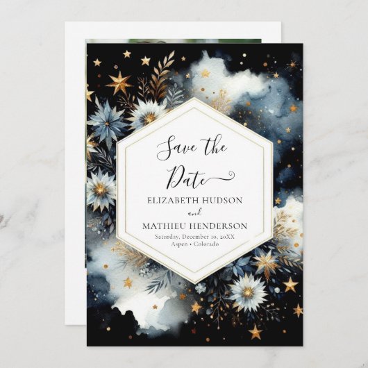 Rustieke bewerkbare hemelse bruiloft save the date (Voorkant / Achterkant)