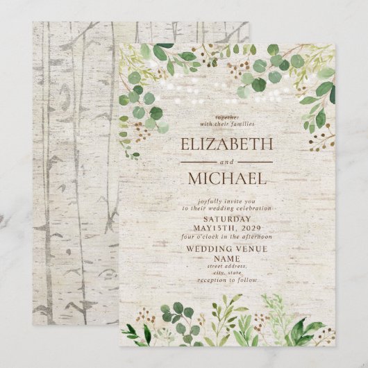 Rustieke Birch Botanicals Forest Outdoor Wedding Kaart (Voorkant / Achterkant)