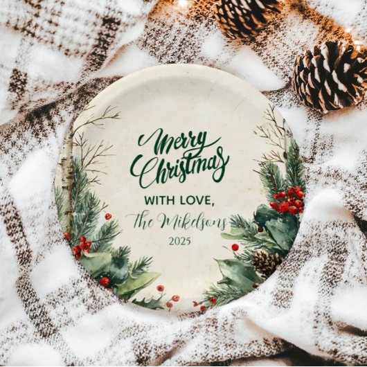 Rustieke Birch Pinecone kerstfeest Papieren Bordje