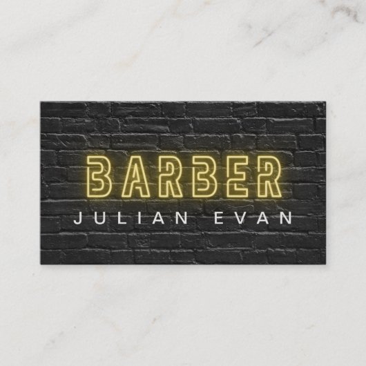 Rustieke Black Brick Wall Neon Typography Barber Visitekaartje (Voorkant)