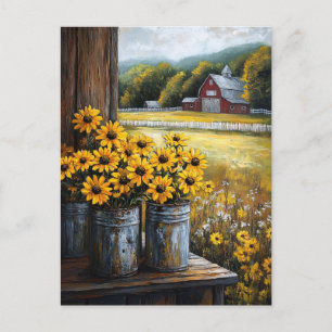 Rustieke Black-Eyed Susan in Canisters Briefkaart