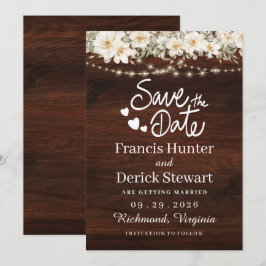 Rustieke blad slingerlichten hout Save The Date Kaart