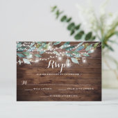 Rustieke blad slingerlichten houten bruiloft RSVP Kaartje (Staand voorkant)