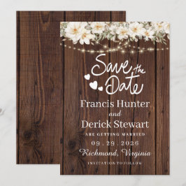 Rustieke blad slingerlichtjes hout Save The Date Kaart