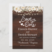 Rustieke blad slingerlichtjes hout Save The Date Kaart (Voorkant)